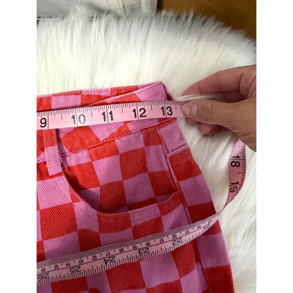 Edikted - Red and Pink Checkered Jeans 100% Cotton Dopamine Maximalist Size Sm
